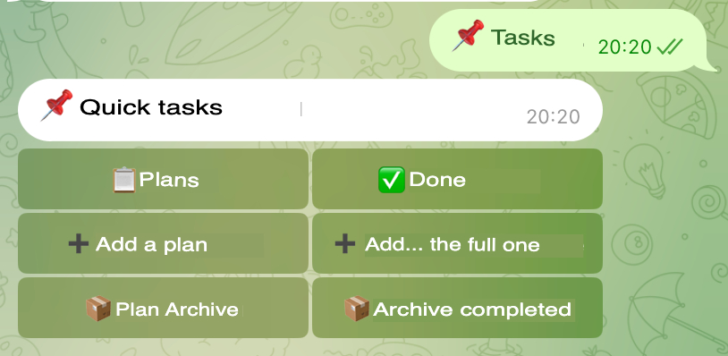 Quick tasks interface — plans, done, add plan, archive